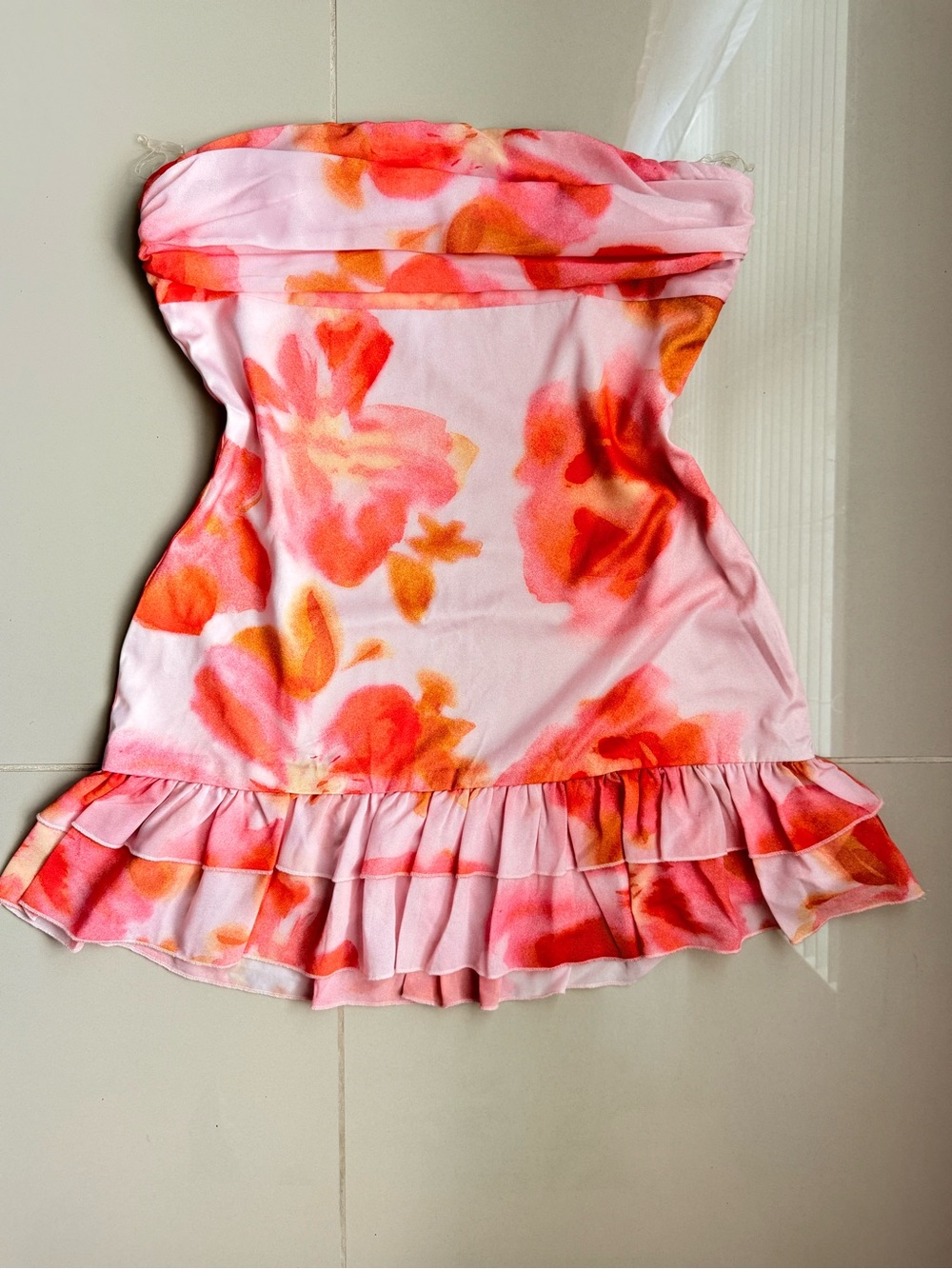 Peppermayo NWT Strapless Watercolor Floral Ruffle Mini Dress Size XL